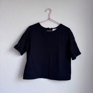 LOFT | Black Lace Sleeve Top